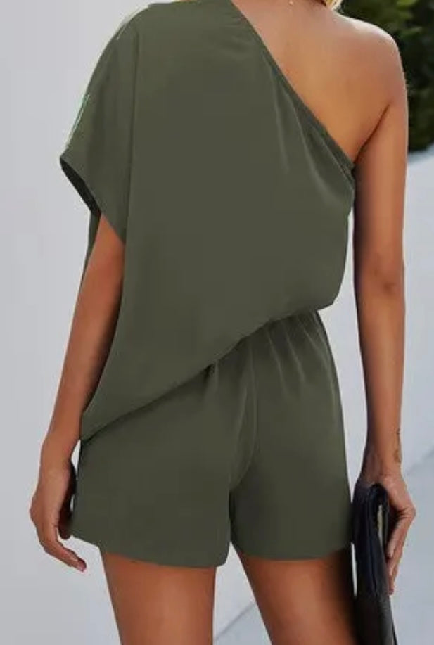 One Side Shoulder Romper