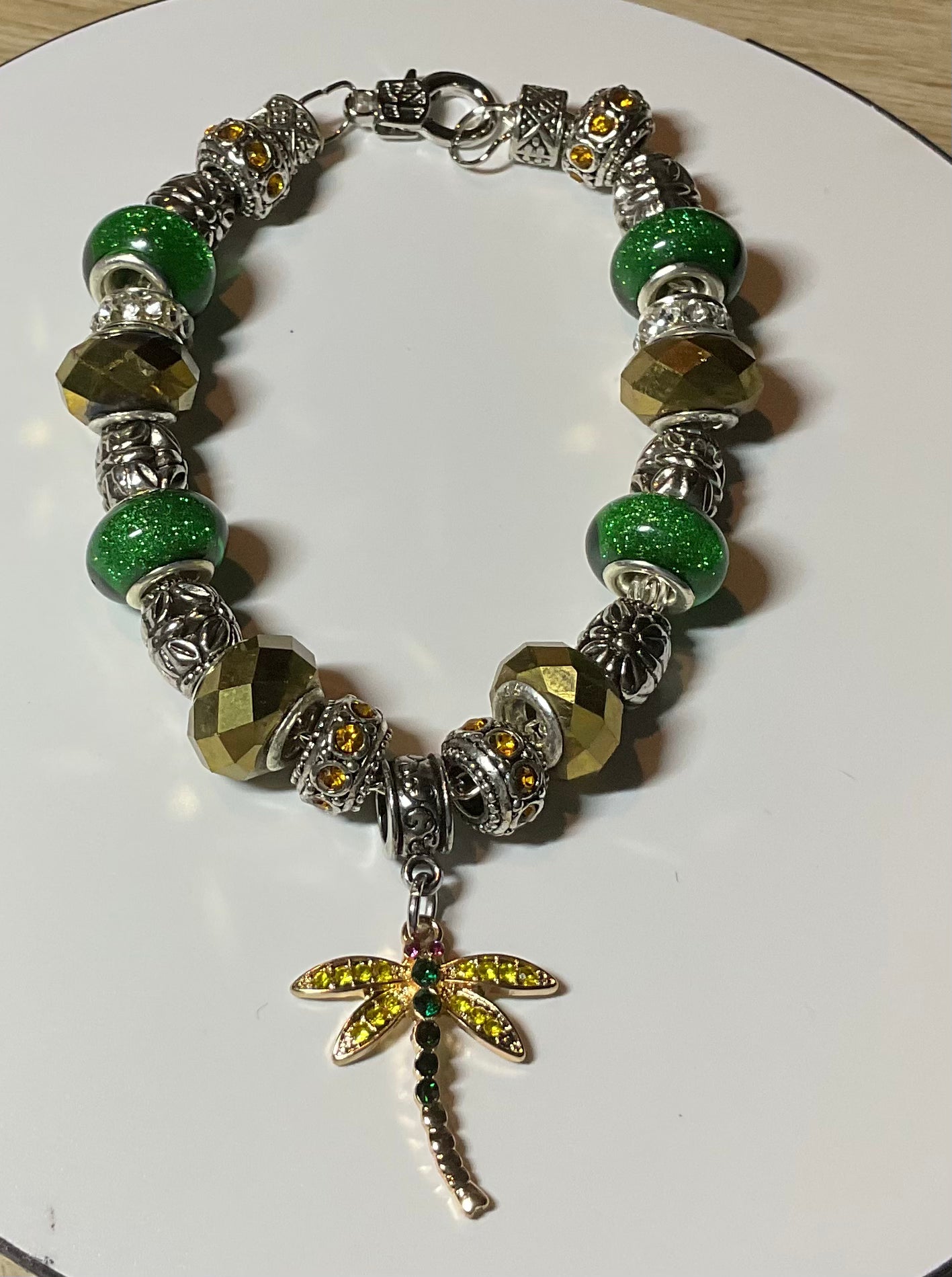 Dragonfly European Glass Bead Bracelet