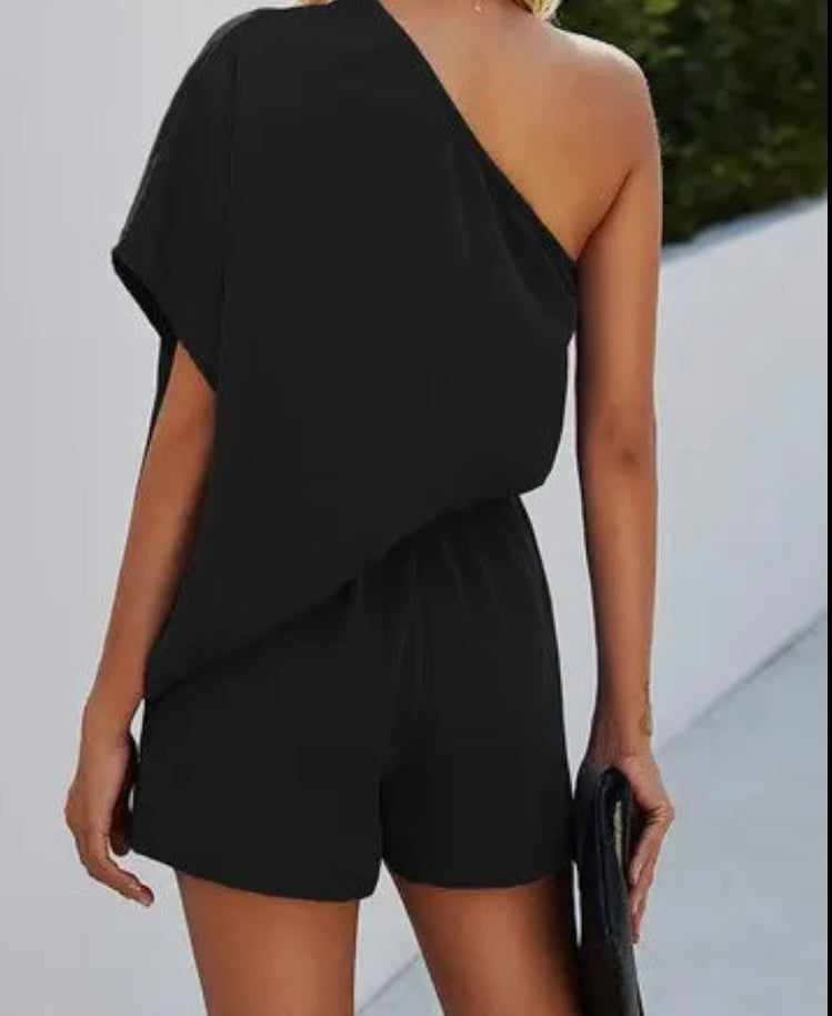 One Side Off Shoulder Romper