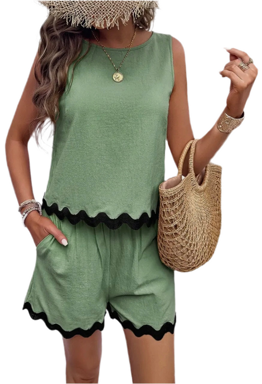 Two Piece Sleeveless Shorts Set