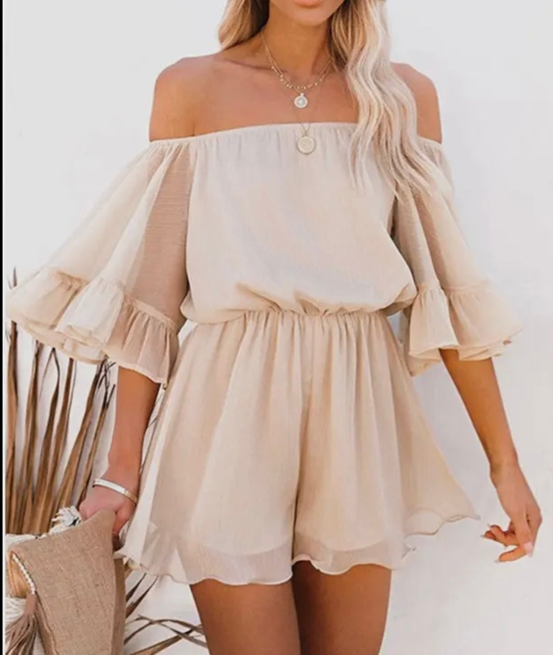 Off Shoulder Bell Sleeve Romper