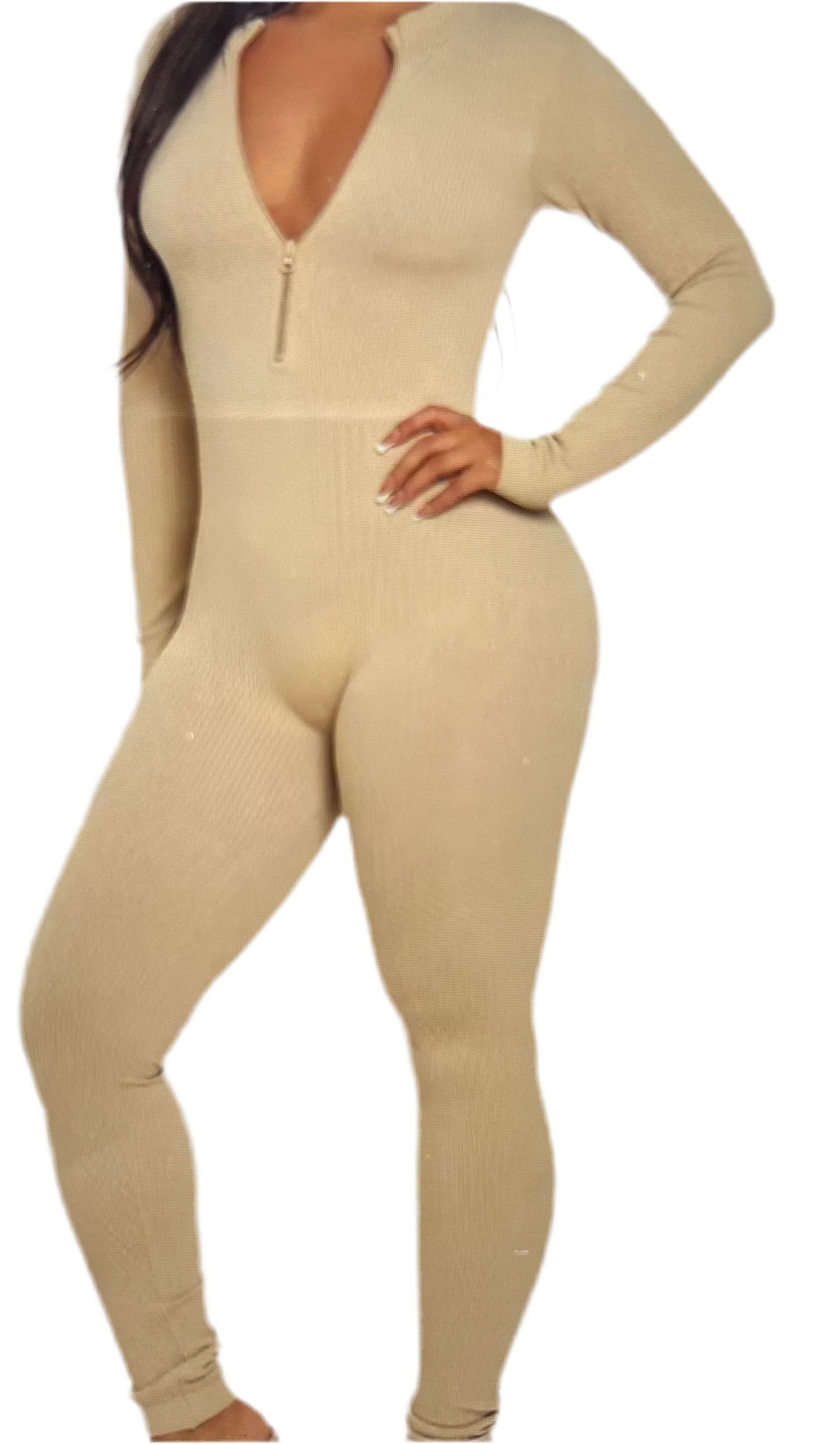 Ribbed Half Zip Jumpsuit