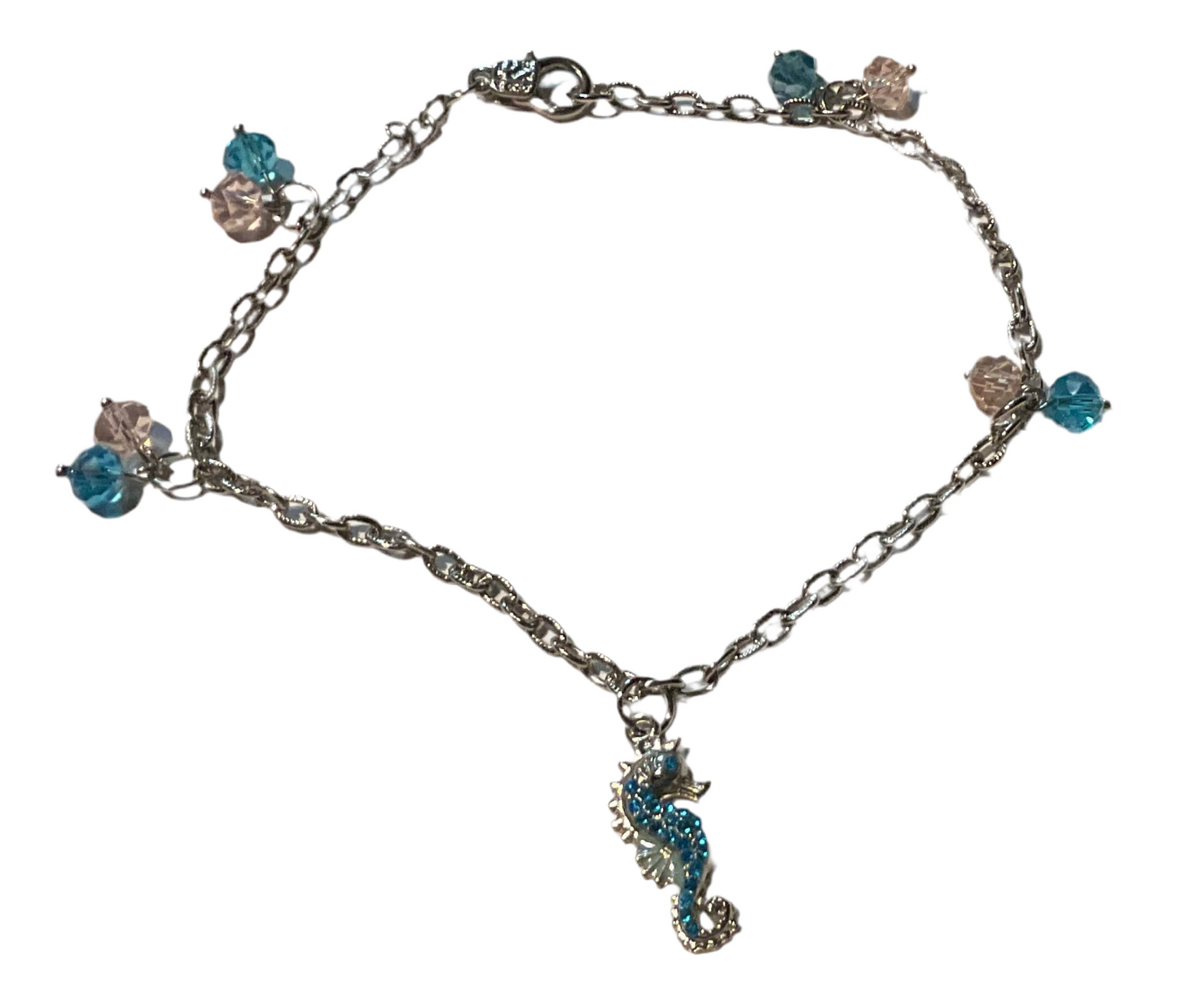 Blue Topaz Rhinestone Sea Horse Anklet
