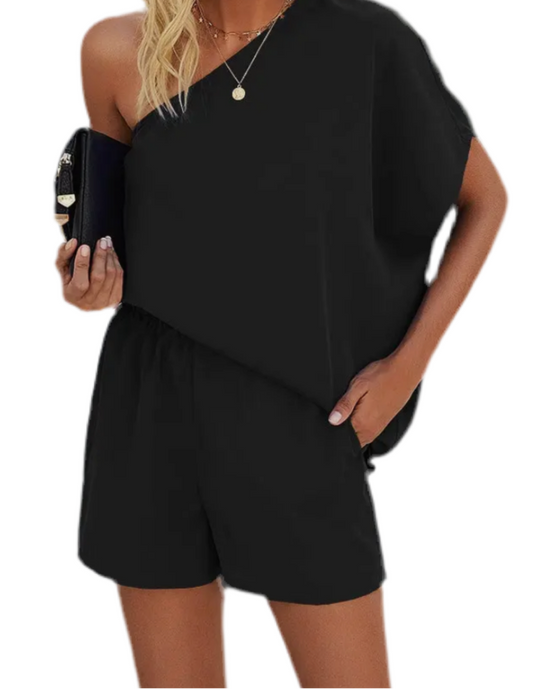One Side Off Shoulder Romper