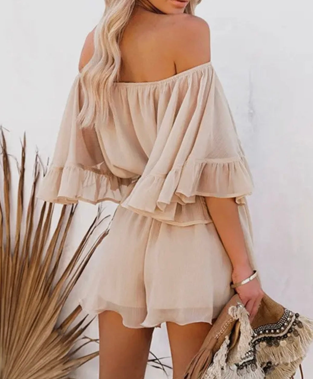 Off Shoulder Bell Sleeve Romper